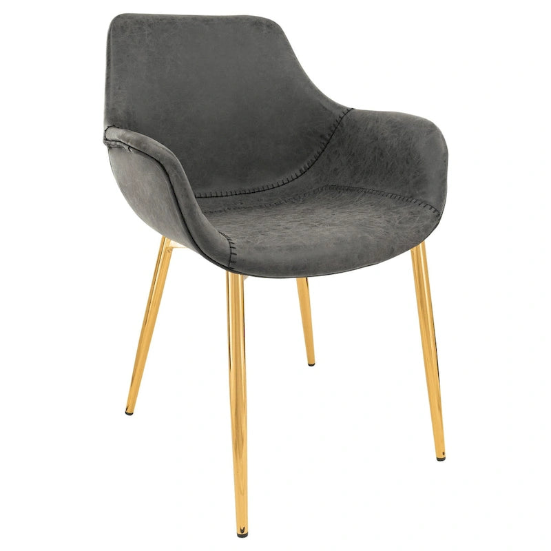 Ensemble de 4 fauteuils de salle à manger modernes Markley en cuir avec pieds en métal doré et chaise d'appoint
