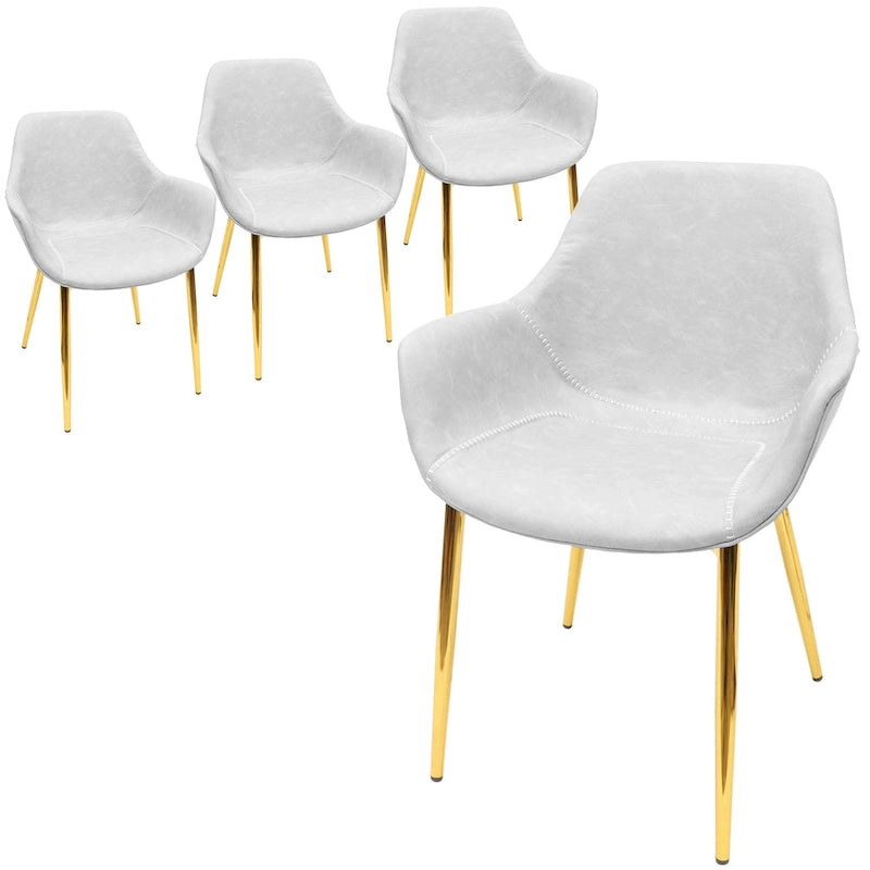 Ensemble de 4 fauteuils de salle à manger modernes Markley en cuir avec pieds en métal doré et chaise d'appoint
