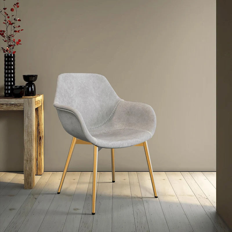 Ensemble de 4 fauteuils de salle à manger modernes Markley en cuir avec pieds en métal doré et chaise d'appoint