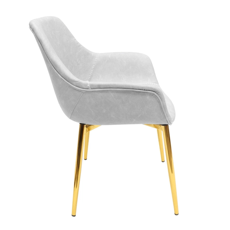 Ensemble de 4 fauteuils de salle à manger modernes Markley en cuir avec pieds en métal doré et chaise d'appoint