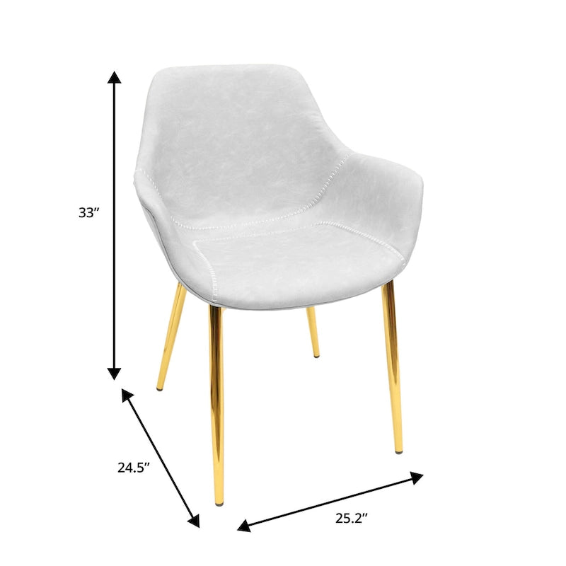 Ensemble de 4 fauteuils de salle à manger modernes Markley en cuir avec pieds en métal doré et chaise d'appoint