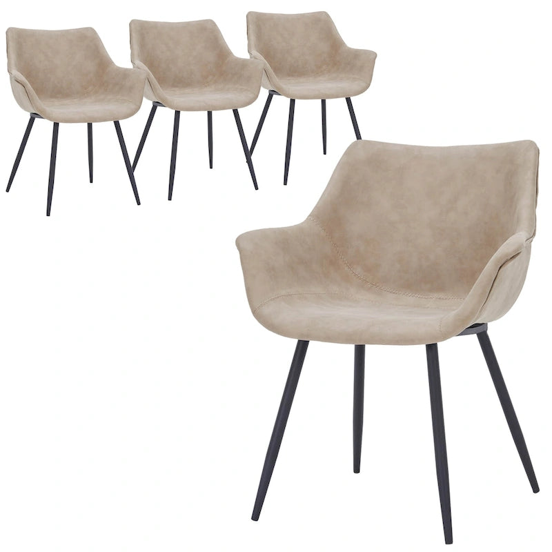 Ensemble de 4 fauteuils de salle à manger modernes Markley en cuir avec pieds en métal doré et chaise d'appoint