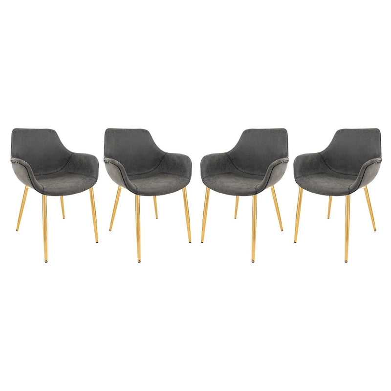 Ensemble de 4 fauteuils de salle à manger modernes Markley en cuir avec pieds en métal doré et chaise d'appoint