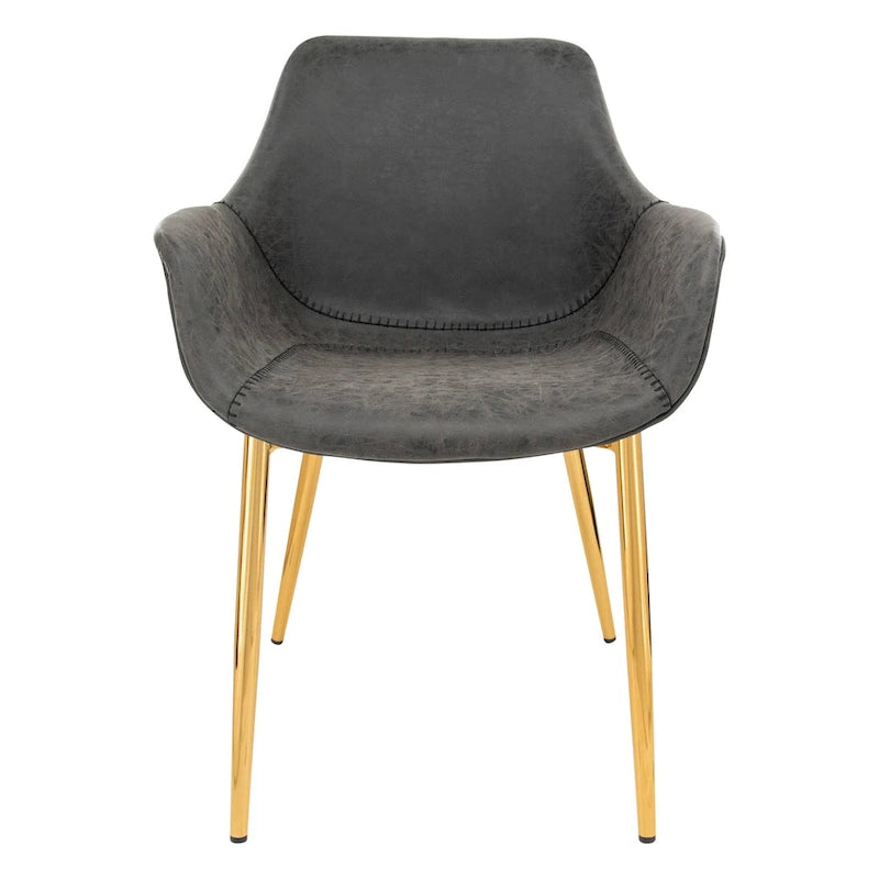 Ensemble de 4 fauteuils de salle à manger modernes Markley en cuir avec pieds en métal doré et chaise d'appoint