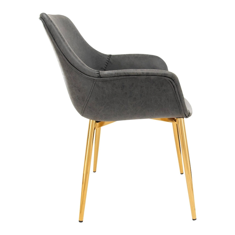 Ensemble de 4 fauteuils de salle à manger modernes Markley en cuir avec pieds en métal doré et chaise d'appoint