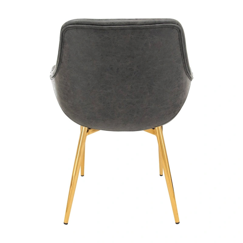 Ensemble de 4 fauteuils de salle à manger modernes Markley en cuir avec pieds en métal doré et chaise d'appoint