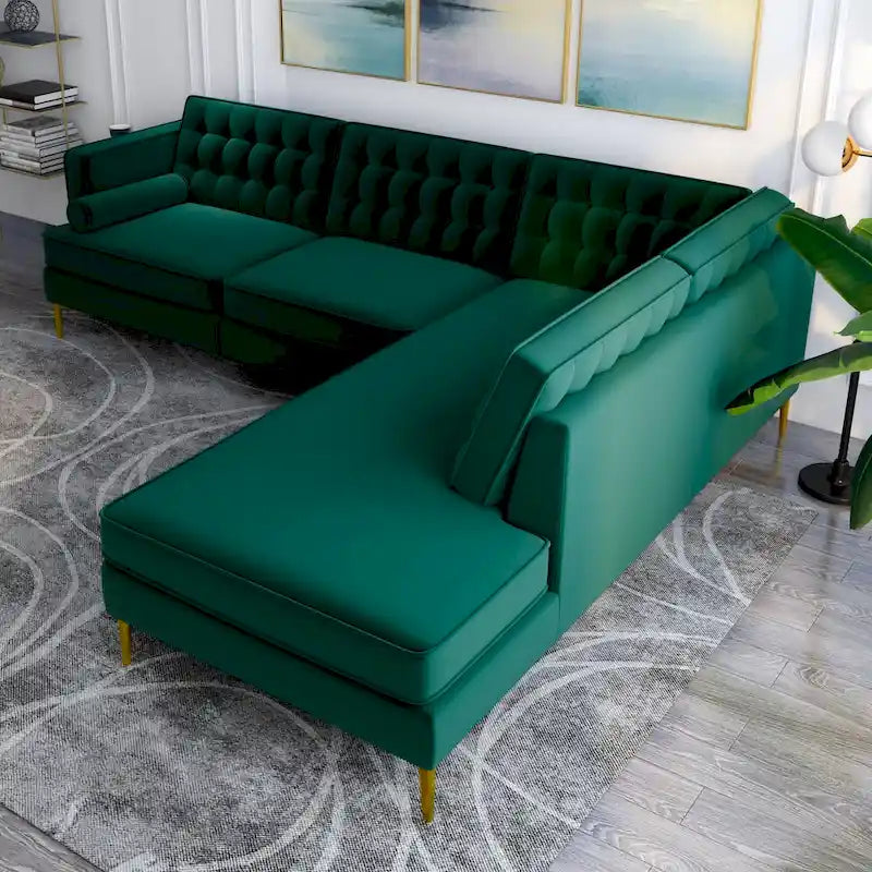 Canapé d'angle moderne capitonné en velours Chatty pour salon
