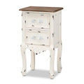 Table d'appoint à 2 tiroirs Baxton Studio Levron, style classique et traditionnel, finition noyer brun et blanc antique.