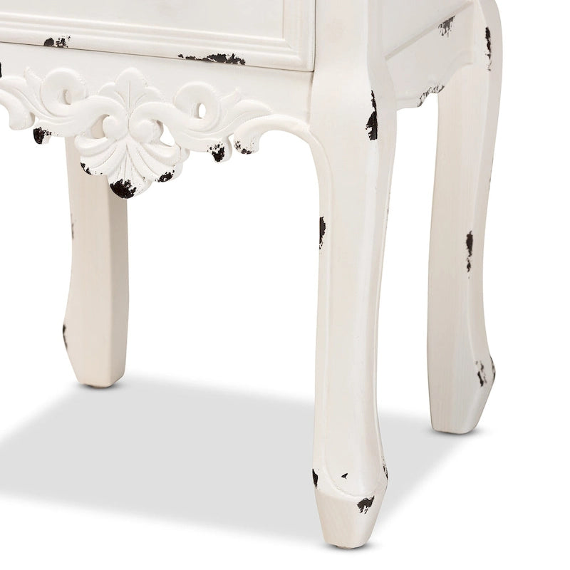 Table d'appoint à 2 tiroirs Baxton Studio Levron, style classique et traditionnel, finition noyer brun et blanc antique.