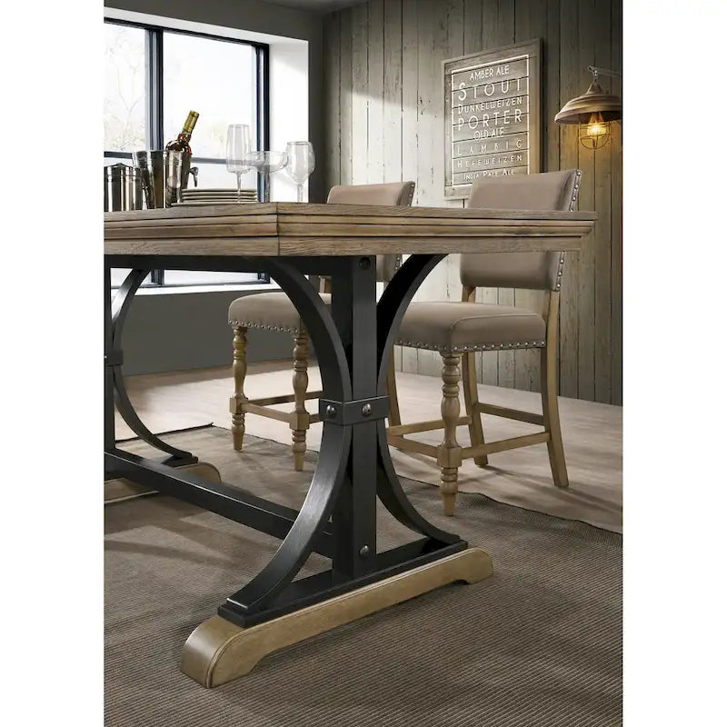 Table haute de comptoir Roundhill Furniture Birmingham, finition bois flotté et cloutée