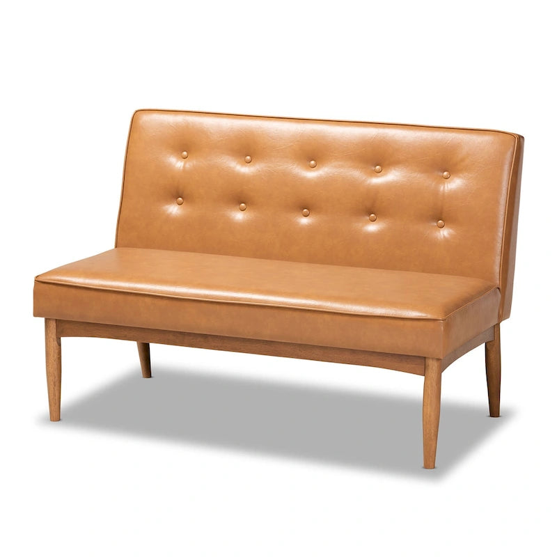 Ensemble banquette de salle à manger 2 pièces Arvid en similicuir beige et bois de noyer