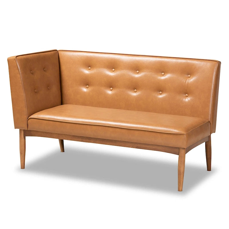 Ensemble banquette de salle à manger 2 pièces Arvid en similicuir beige et bois de noyer