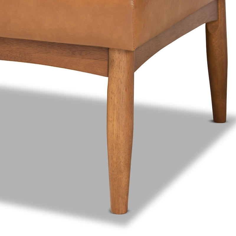 Ensemble banquette de salle à manger 2 pièces Arvid en similicuir beige et bois de noyer