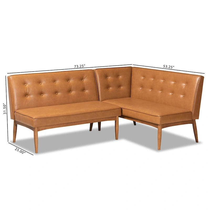 Ensemble banquette de salle à manger 2 pièces Arvid en similicuir beige et bois de noyer