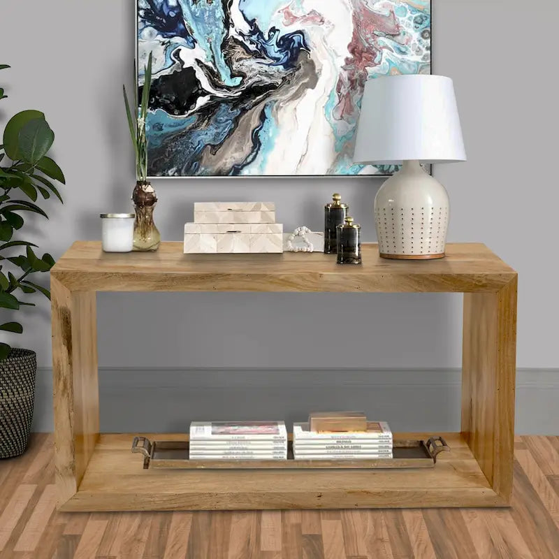 Console/buffet Keli 52 pouces en bois de manguier, forme cubique ouverte, 1 étagère