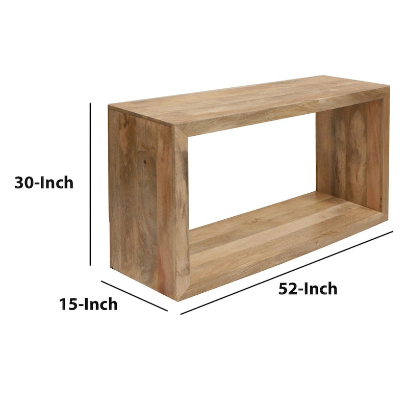 Console/buffet Keli 52 pouces en bois de manguier, forme cubique ouverte, 1 étagère