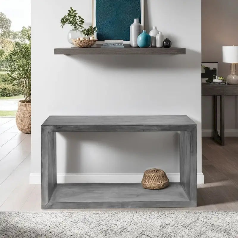 Console/buffet Keli 52 pouces en bois de manguier, forme cubique ouverte, 1 étagère
