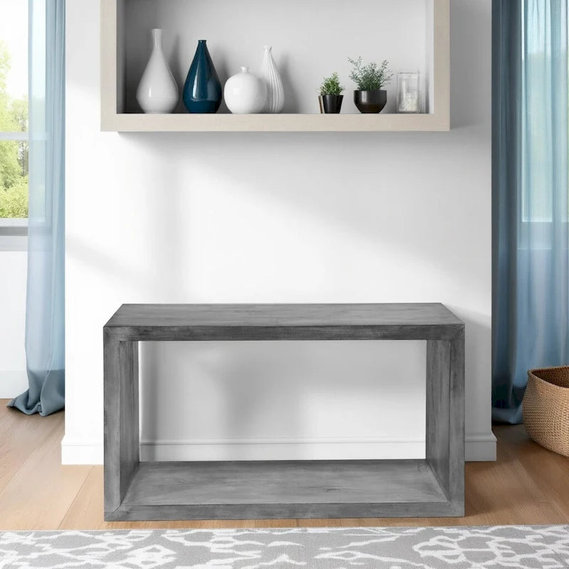Console/buffet Keli 52 pouces en bois de manguier, forme cubique ouverte, 1 étagère