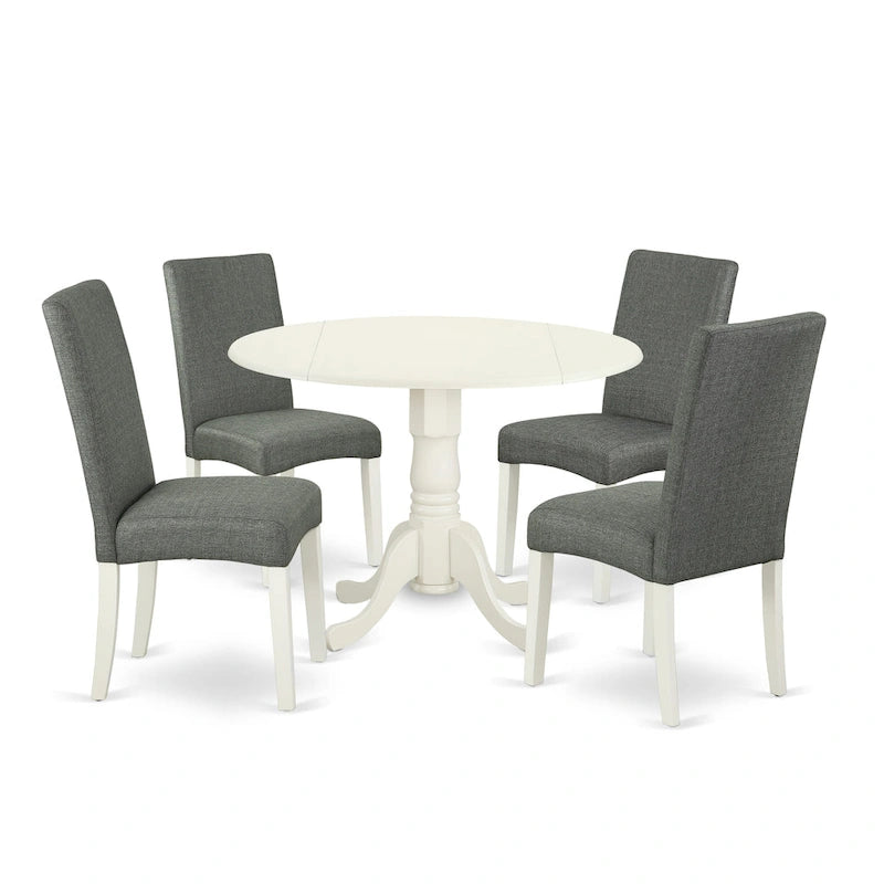 Ensemble de table moderne East West Furniture : table ronde en bois et chaises de salle à manger en lin gris, lin blanc (options de personnalisation disponibles).
