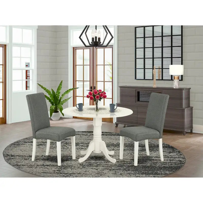 Ensemble de table moderne East West Furniture : table ronde en bois et chaises de salle à manger en lin gris, lin blanc (options de personnalisation disponibles).