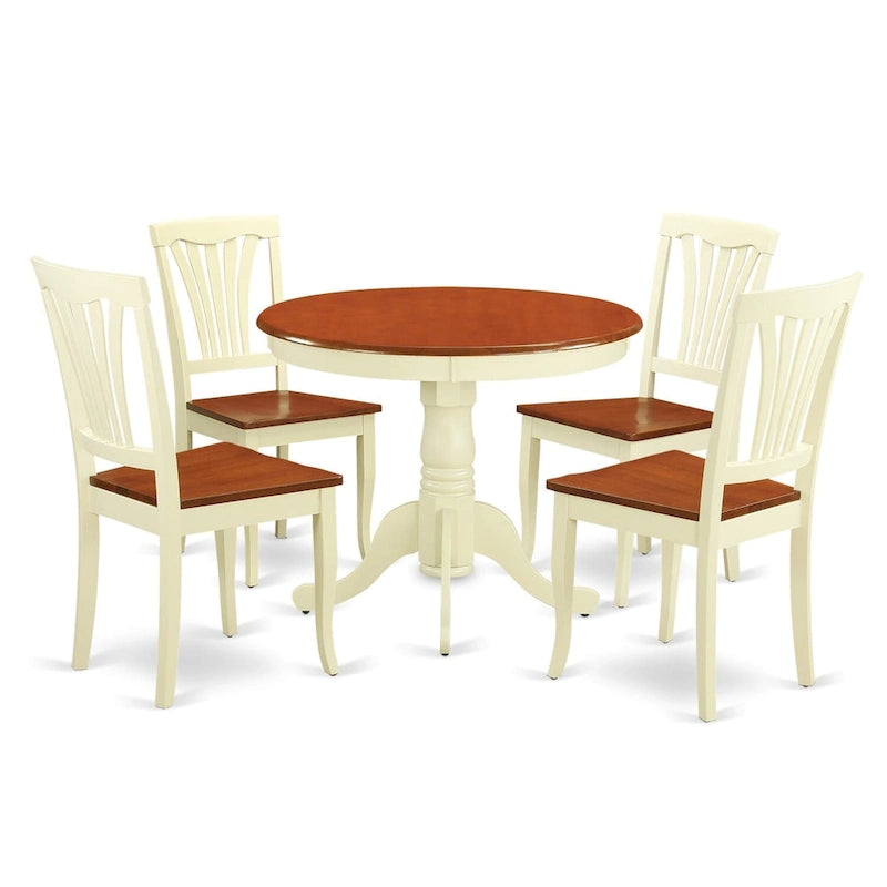Ensemble de salle à manger 5 pièces East West Furniture : une table ronde et 4 chaises, coloris babeurre et cerisier.