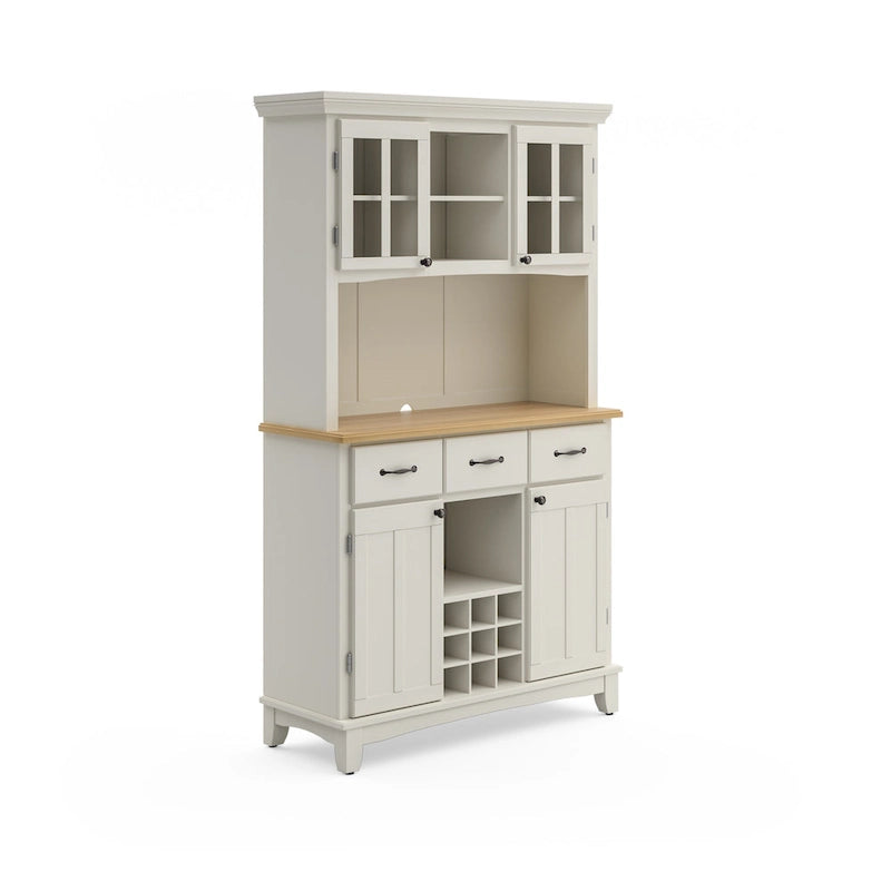 Buffet Homestyles, buffet blanc cassé avec vaisselier et plateau en bois