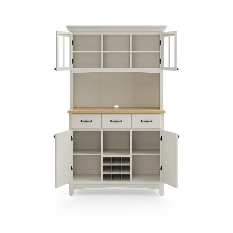 Buffet Homestyles, buffet blanc cassé avec vaisselier et plateau en bois