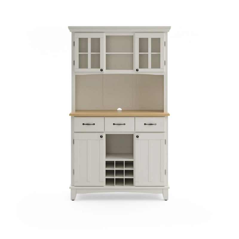 Buffet Homestyles, buffet blanc cassé avec vaisselier et plateau en bois