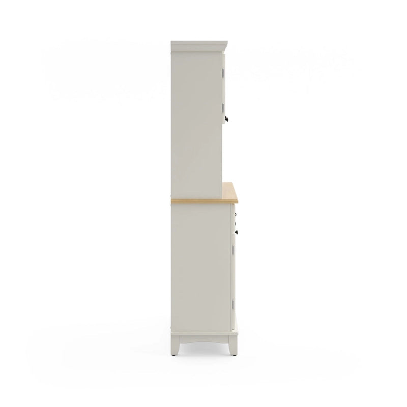 Buffet Homestyles, buffet blanc cassé avec vaisselier et plateau en bois