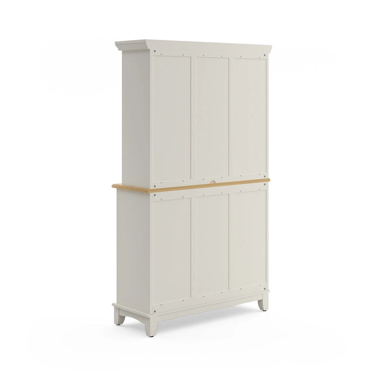 Buffet Homestyles, buffet blanc cassé avec vaisselier et plateau en bois