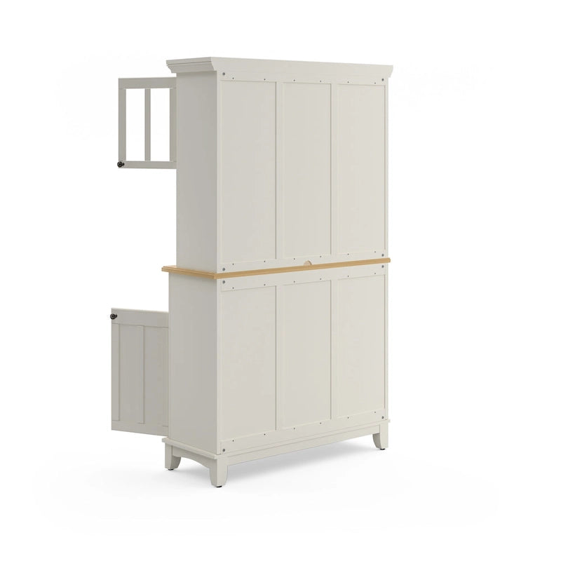 Buffet Homestyles, buffet blanc cassé avec vaisselier et plateau en bois