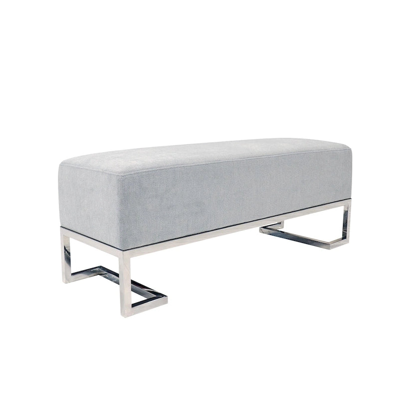 Banc rembourré en acier inoxydable Pasargad Home Luxe - L 48 x P 16,5 x H 17,6