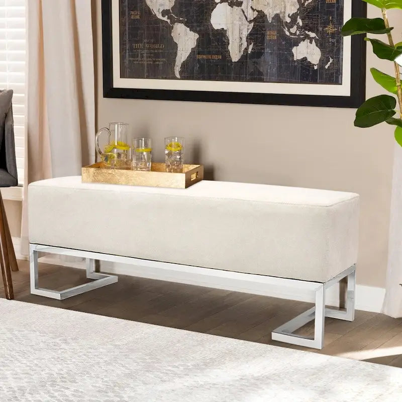 Banc rembourré en acier inoxydable Pasargad Home Luxe - L 48 x P 16,5 x H 17,6