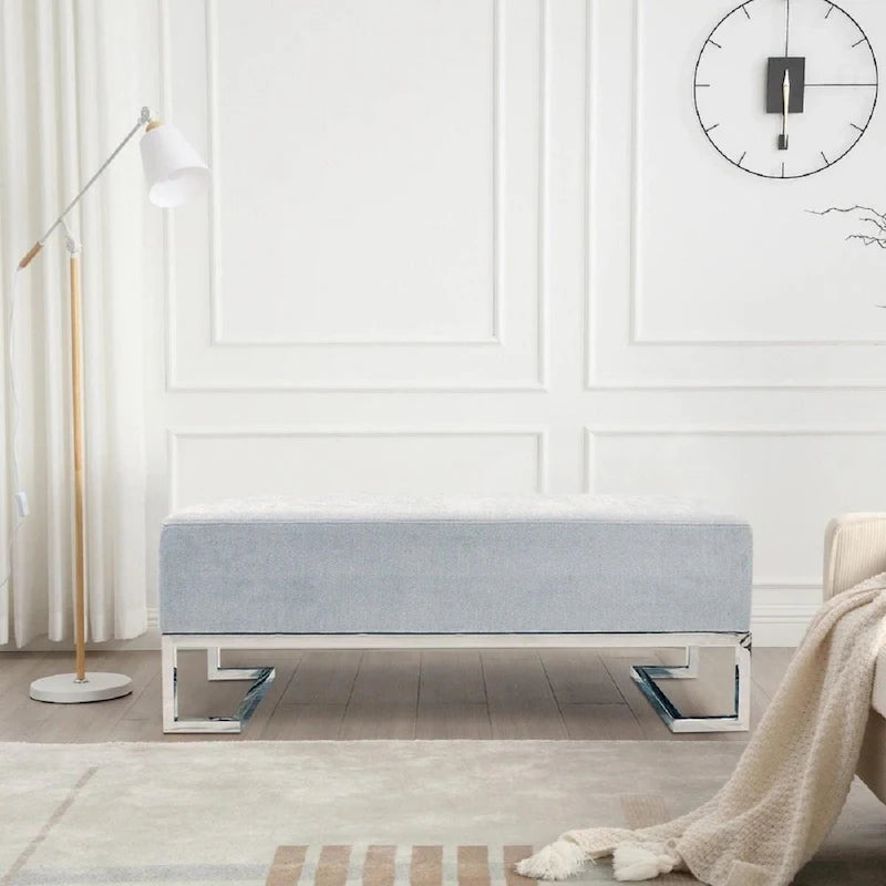 Banc rembourré en acier inoxydable Pasargad Home Luxe - L 48 x P 16,5 x H 17,6