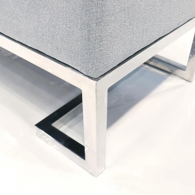 Banc rembourré en acier inoxydable Pasargad Home Luxe - L 48 x P 16,5 x H 17,6
