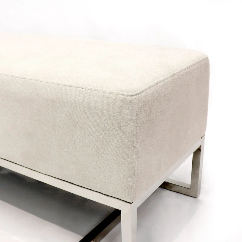 Banc rembourré en acier inoxydable Pasargad Home Luxe - L 48 x P 16,5 x H 17,6