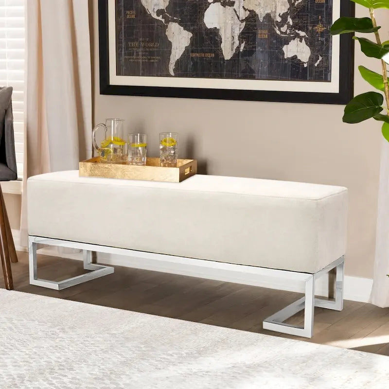 Banc rembourré en acier inoxydable Pasargad Home Luxe - L 48 x P 16,5 x H 17,6