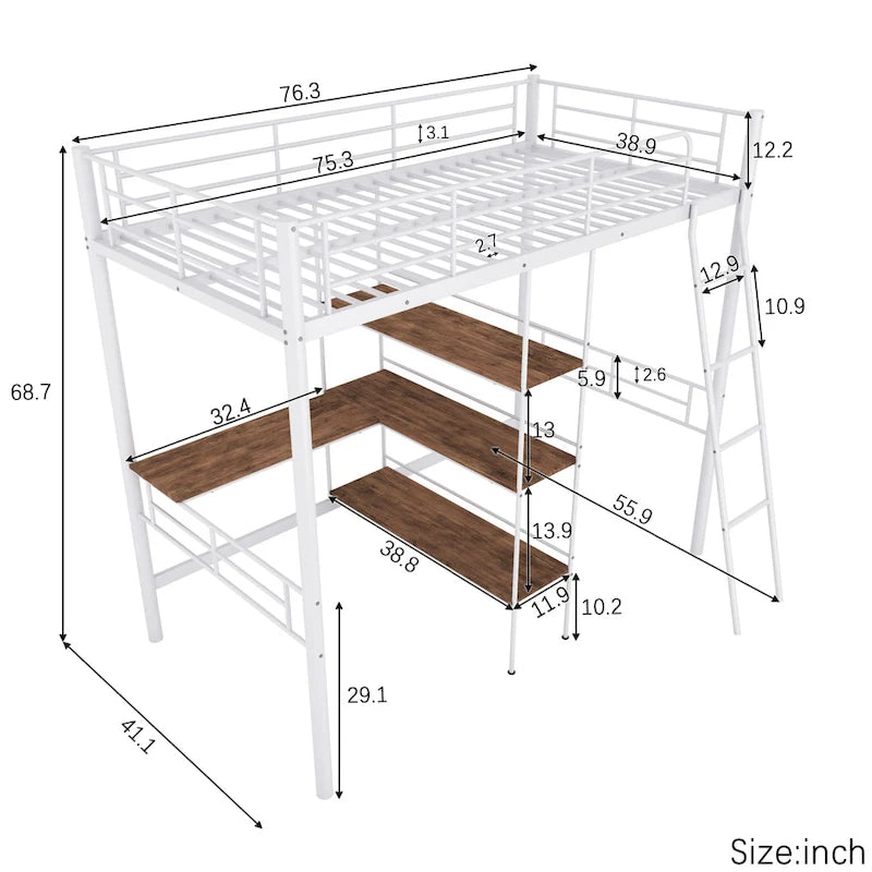 Lit mezzanine en métal pour une personne