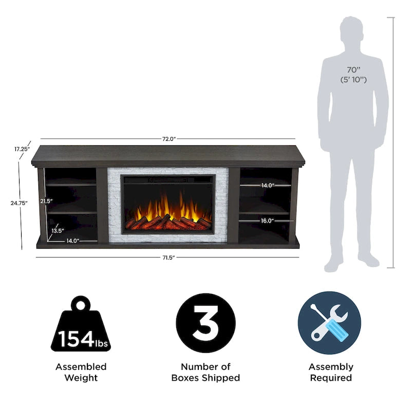 Meuble TV avec cheminée électrique fine Kenai 72 en chêne foncé par Real Flame