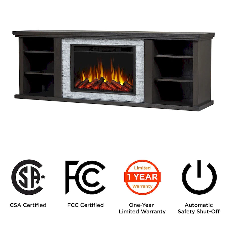 Meuble TV avec cheminée électrique fine Kenai 72 en chêne foncé par Real Flame