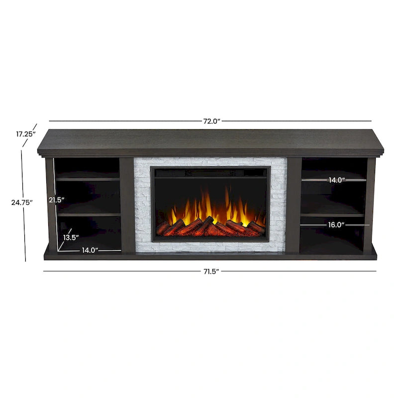 Meuble TV avec cheminée électrique fine Kenai 72 en chêne foncé par Real Flame