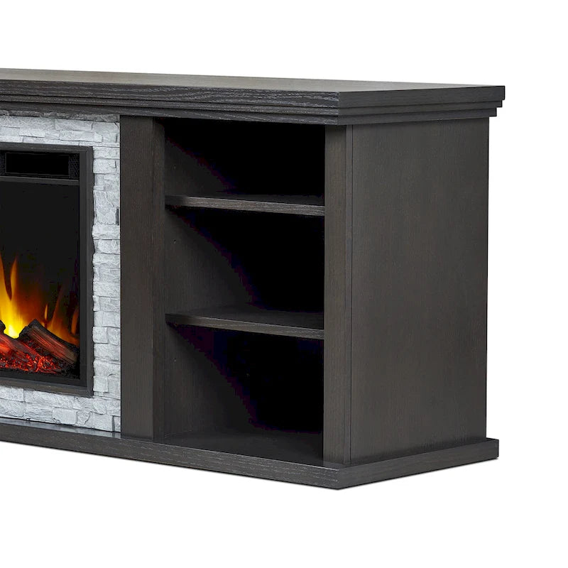 Meuble TV avec cheminée électrique fine Kenai 72 en chêne foncé par Real Flame