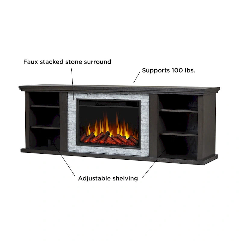 Meuble TV avec cheminée électrique fine Kenai 72 en chêne foncé par Real Flame