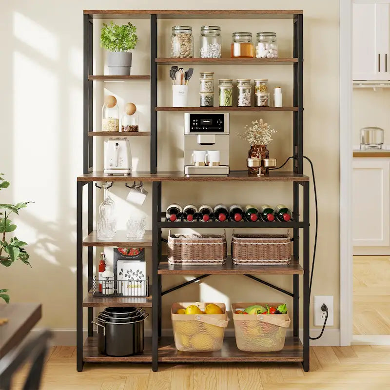 Meuble de cuisine Moasis 40 avec support pour micro-ondes, étagère de boulanger, coin café, rangement pour vin et étagères utilitaires