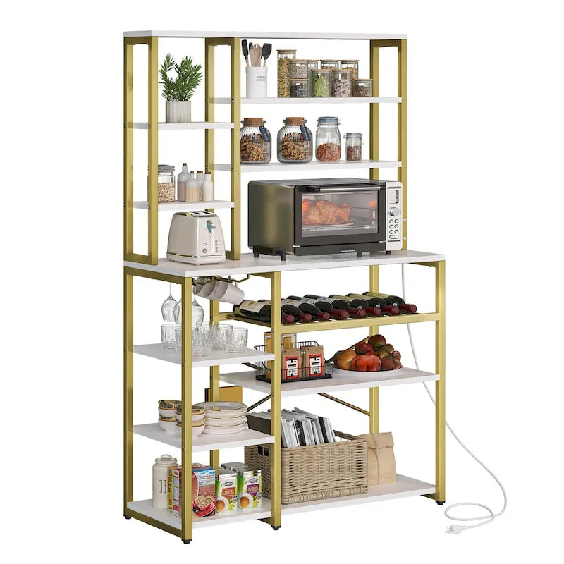 Meuble de cuisine Moasis 40 avec support pour micro-ondes, étagère de boulanger, coin café, rangement pour vin et étagères utilitaires