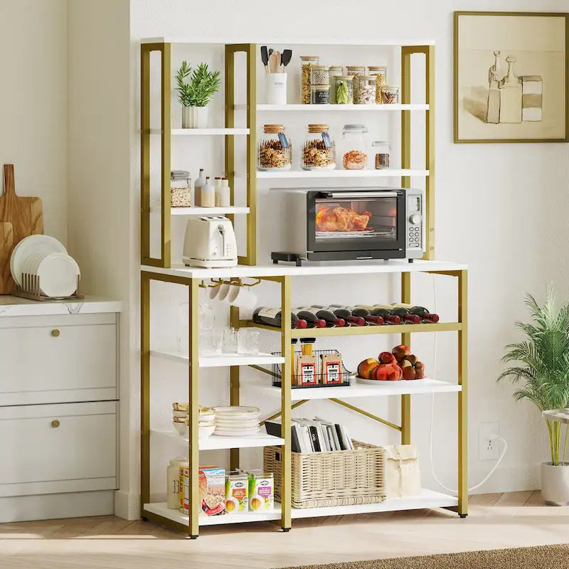 Meuble de cuisine Moasis 40 avec support pour micro-ondes, étagère de boulanger, coin café, rangement pour vin et étagères utilitaires