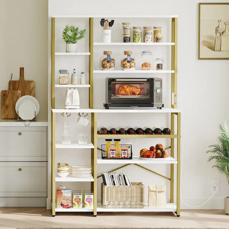 Meuble de cuisine Moasis 40 avec support pour micro-ondes, étagère de boulanger, coin café, rangement pour vin et étagères utilitaires