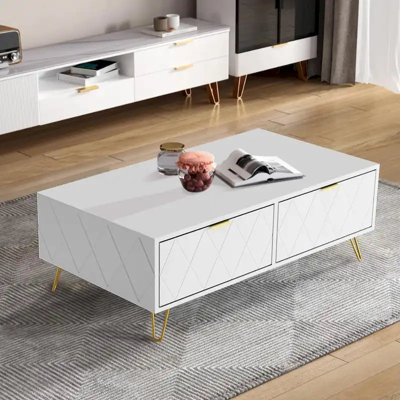 Table basse moderne avec double tiroir de rangement, meuble TV en bois, table d'appoint pour appartement et salon