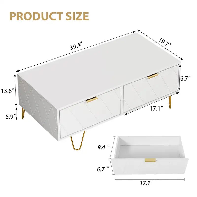 Table basse moderne avec double tiroir de rangement, meuble TV en bois, table d'appoint pour appartement et salon
