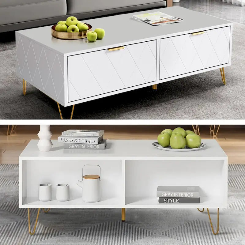 Table basse moderne avec double tiroir de rangement, meuble TV en bois, table d'appoint pour appartement et salon